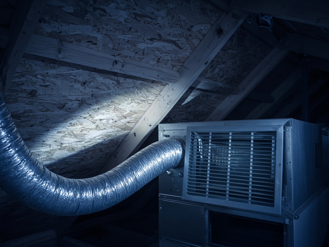 Insulated attic duct beside a residential air handler